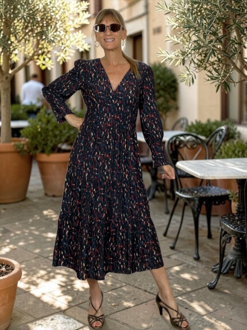 Ba&sh Paly Midi Dress S Blue Red Long Sleeve